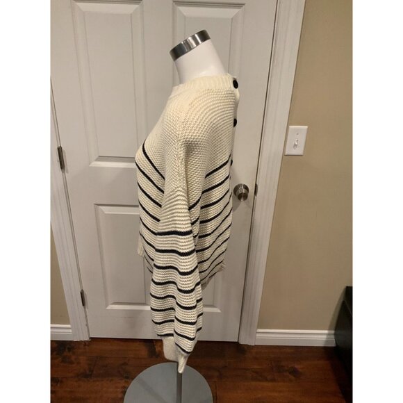 Alex Mill Cream & Navy Striped Button Back Sweater, Size XL $150 Size XL - Picture 8 of 12